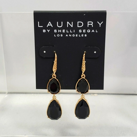 Laundry black gold stone fish hook earrings - Picture 1 of 3
